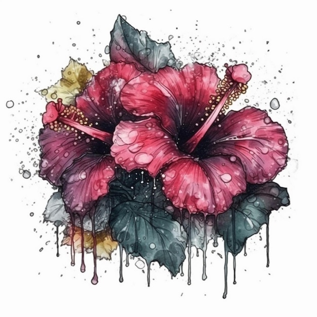 Watercolor painting of a beautiful Hibiscus flower