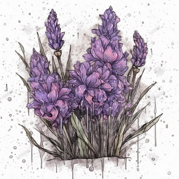 Watercolor painting of a beautiful Lavender flower