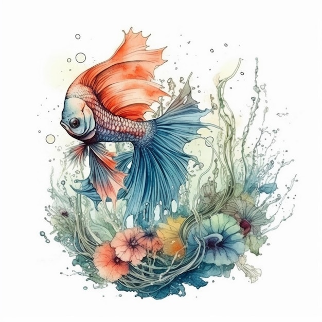 Watercolor painting of betta fish