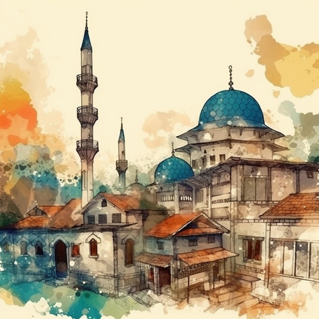 Watercolor painting of the big mosque