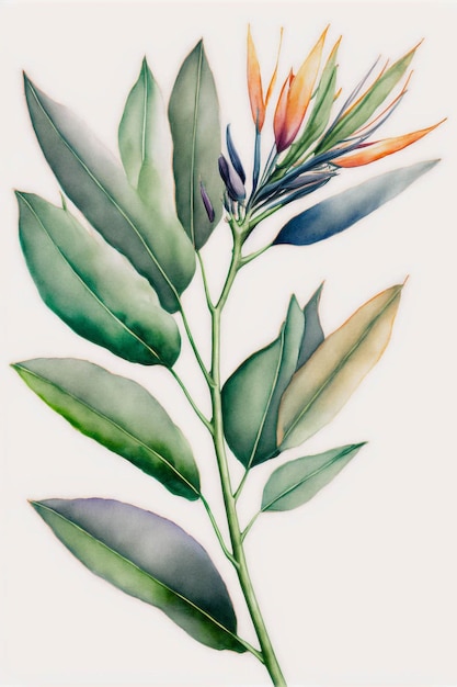 Watercolor painting of a bird of paradise plant generative ai