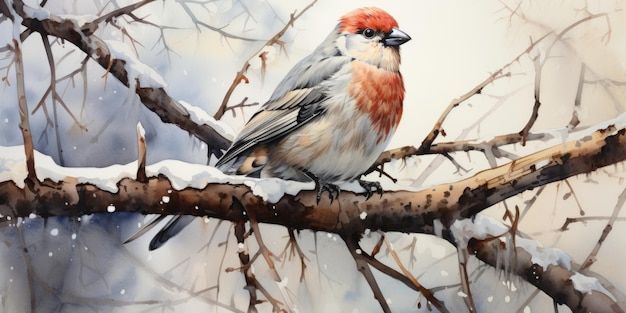 A watercolor painting of a bird perched on a branch Imaginary illustration