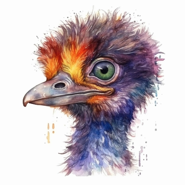 A watercolor painting of a bird with a yellow eye.