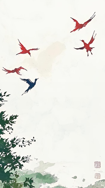 Photo watercolor painting of birds in flight