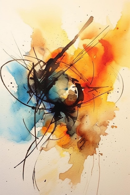 A watercolor painting of a black and orange ball with the word " on it "