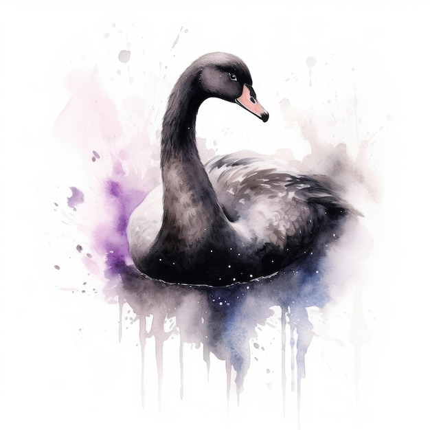 Watercolor painting of black swan