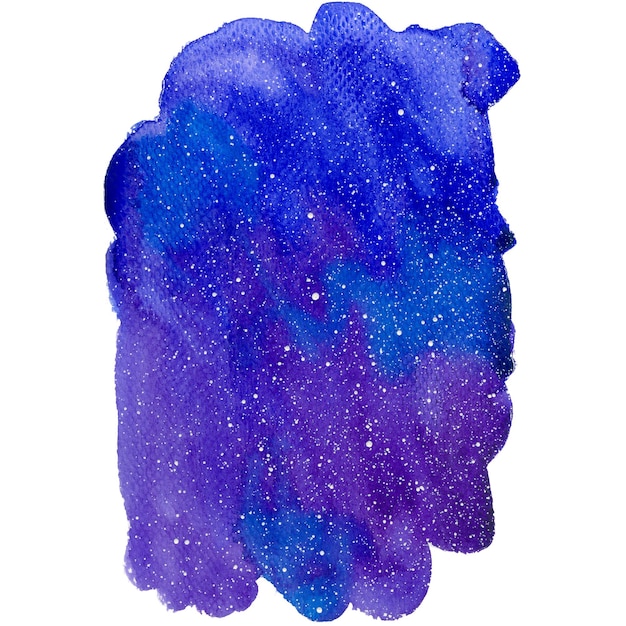 A watercolor painting of a blue and purple galaxy with stars and the word stars.