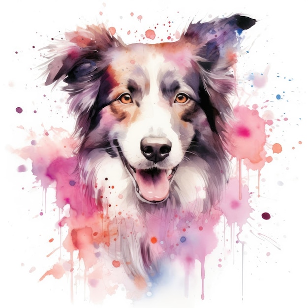 Watercolor painting of border collie