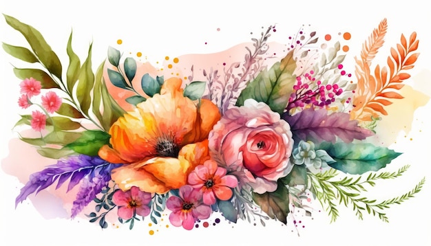 A watercolor painting of a bouquet of flowers.