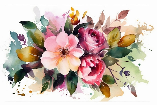 A watercolor painting of a bouquet of flowers.