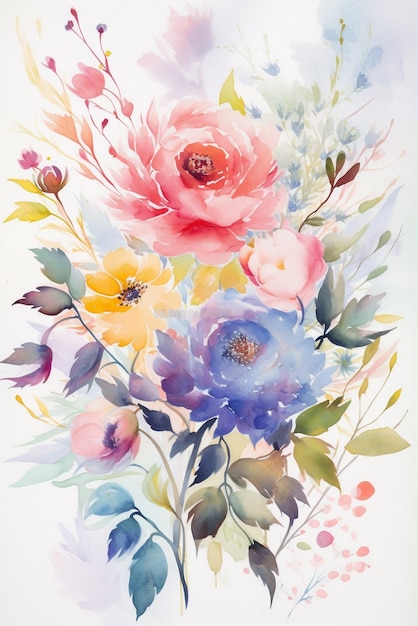 A watercolor painting of a bouquet of flowers.