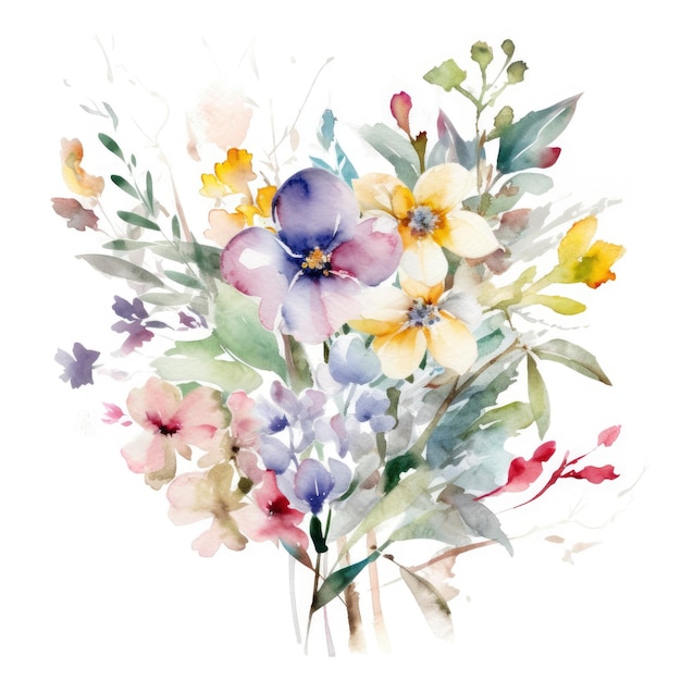 A watercolor painting of a bouquet of flowers.