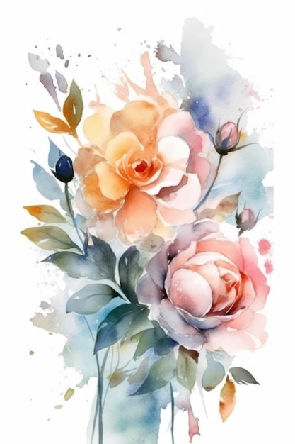 A watercolor painting of a bouquet of flowers.