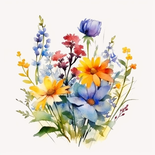 A watercolor painting of a bouquet of flowers.