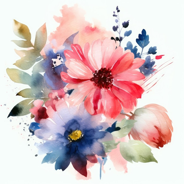 A watercolor painting of a bouquet of flowers.