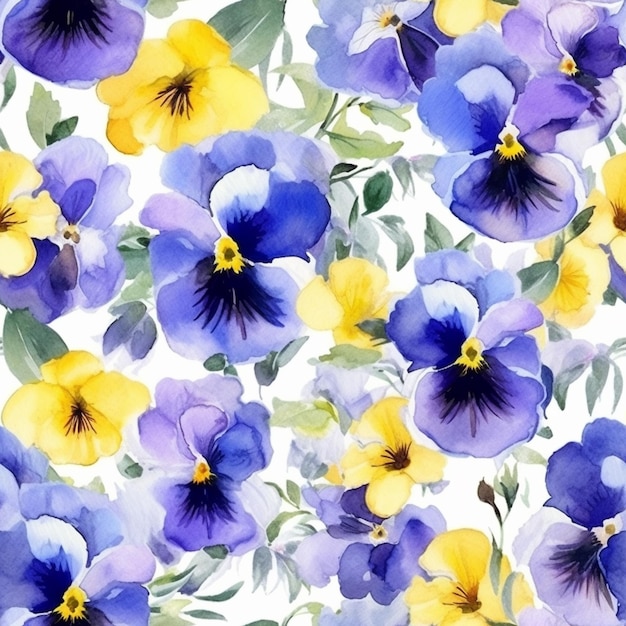 A watercolor painting of a bouquet of pansies.