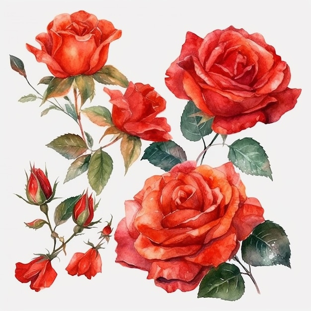 Watercolor painting of a bouquet of red roses