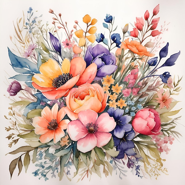 A watercolor painting bouquet with vibrant colorful flowers design generated by AI