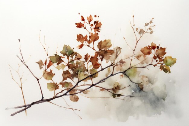 Photo a watercolor painting of a branch with leaves and a tree branch with leaves.