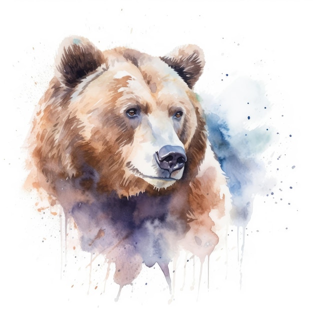 Watercolor painting of brown bear