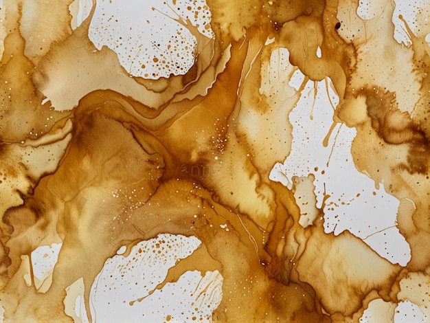 a watercolor painting of a brown liquid with a white background