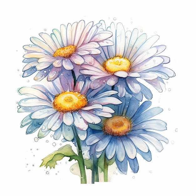 A watercolor painting of a bunch of daisies