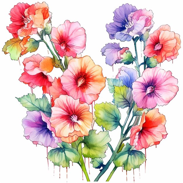 A watercolor painting of a bunch of flowers with the letter m on it.