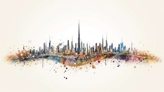 A watercolor painting of burj khalifa with the burj khalifa in the background.