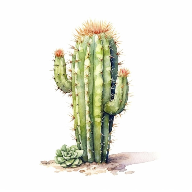 A watercolor painting of a cactus with the word cactus on it