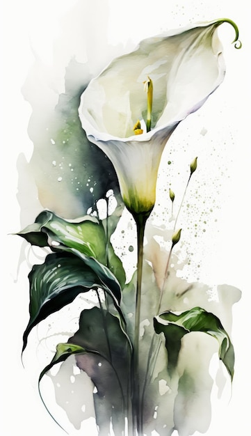 Watercolor Painting of Calla Lily Flower