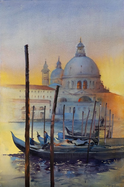 Watercolor painting of the canal in Venice