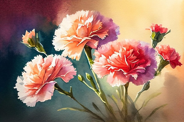 Watercolor painting of carnations Mothers DayGenerative AI