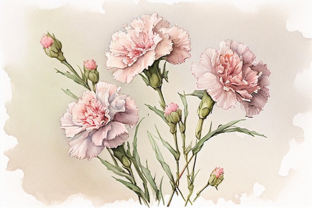 Watercolor painting of carnations Mothers DayGenerative AI