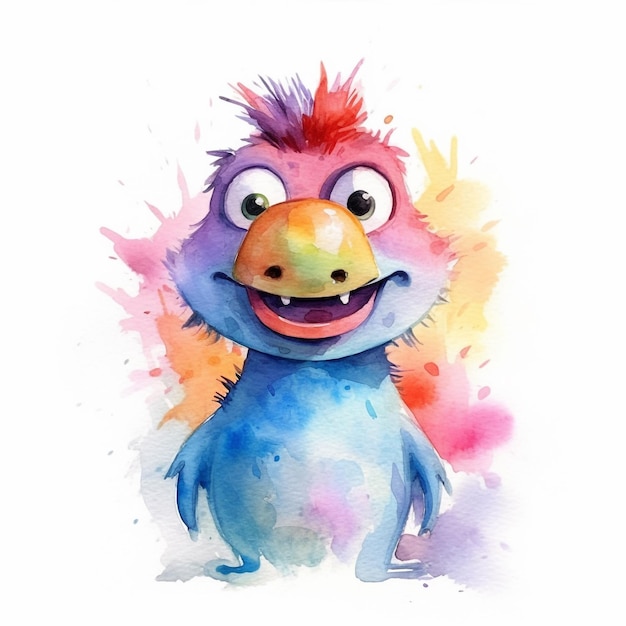 A watercolor painting of a cartoon monster