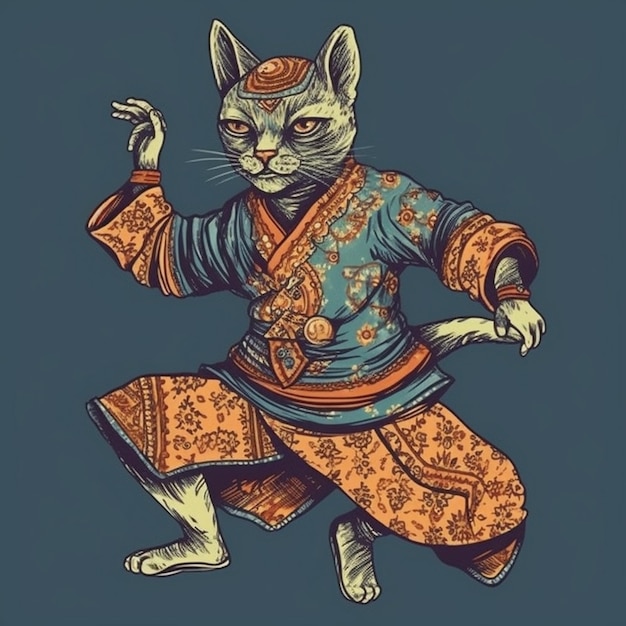 Watercolor painting of a cat dancing beautifully