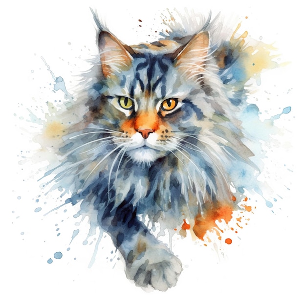 A watercolor painting of a cat on a white background Generative AI image