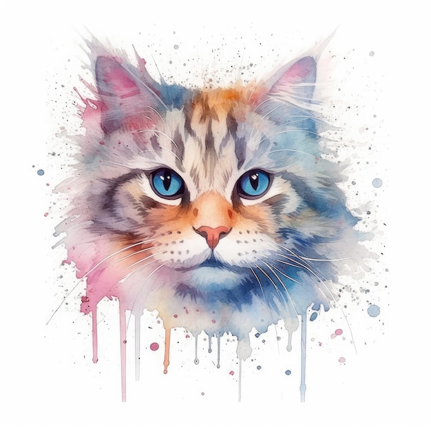 Watercolor painting of cat