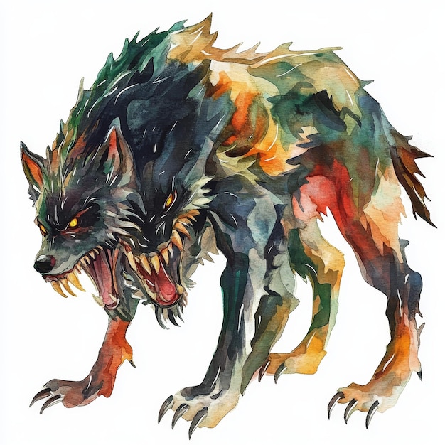 Photo watercolor painting of cerberus the threeheaded hound of the underworld a fearsome creature