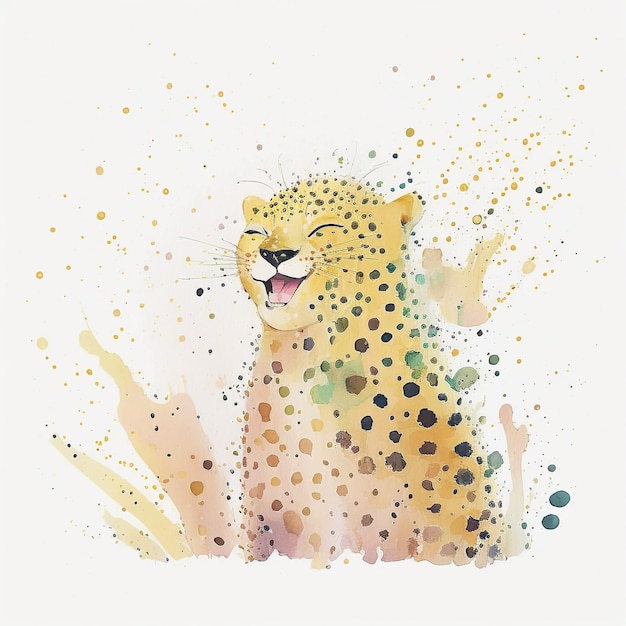 A watercolor painting of a cheetah with the word cheetah on it.