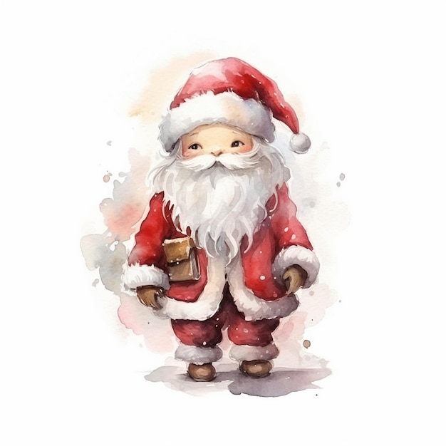 Watercolor painting of chibi santa claus