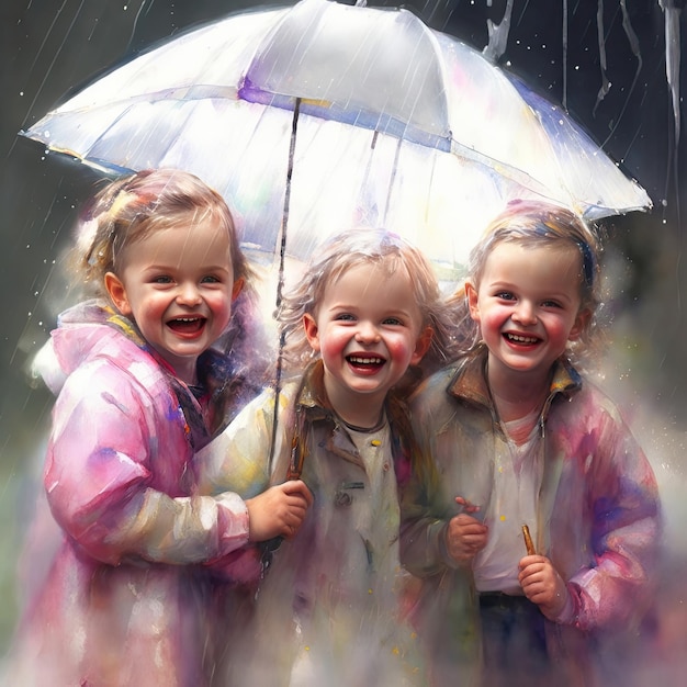 Watercolor painting of children laughing and playing