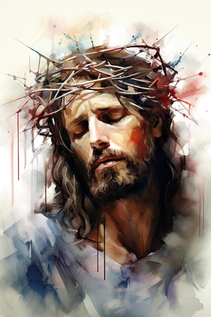 Photo a watercolor painting of christs crown of thorns in the style of colorful portraits