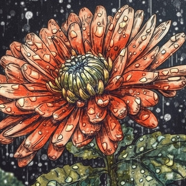 Watercolor painting of Chrysanthemums