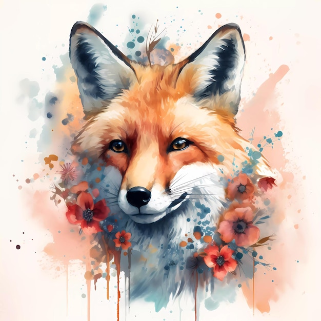 Watercolor painting clipart of a fox portrait