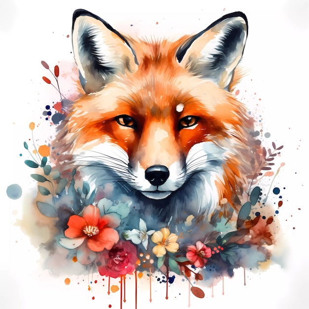 Watercolor painting clipart of a fox portrait