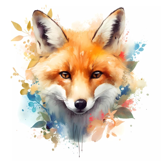 Watercolor painting clipart of a fox portrait