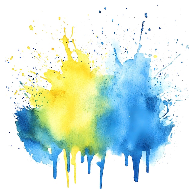 a watercolor painting of a cloud and blue and yellow paint