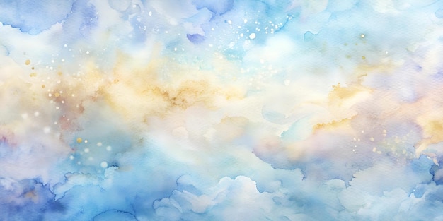 a watercolor painting of clouds in a blue sky