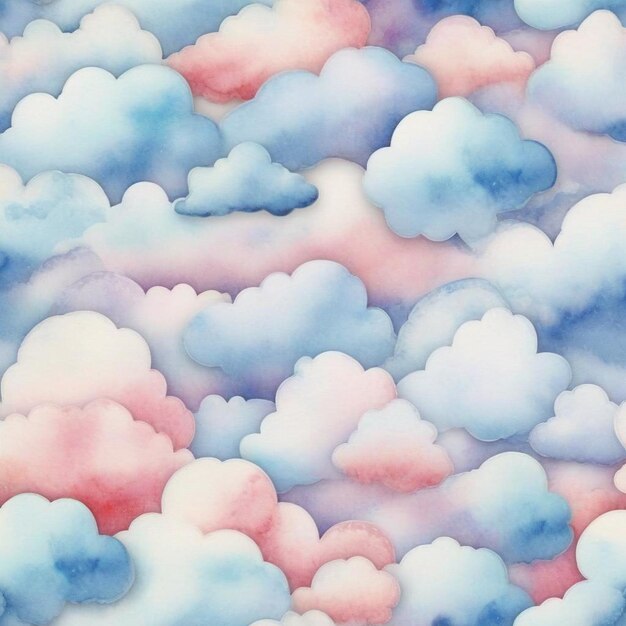 Photo a watercolor painting of clouds and clouds