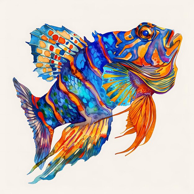 Photo watercolor painting of a colorful fish with long fins